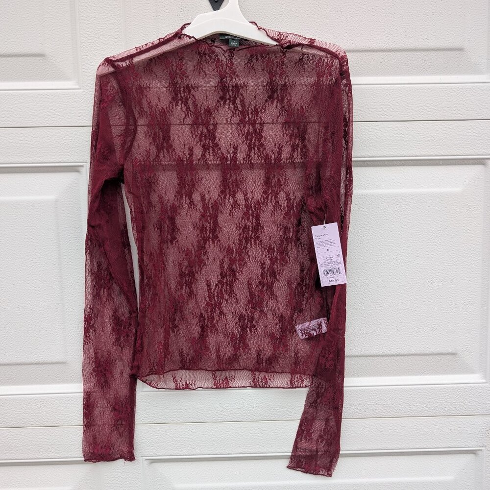 NWT- Wild Fable Long Sleeve Burgundy Lace Top-Small
